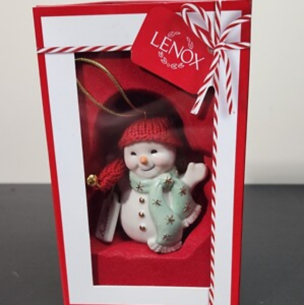 Lenox Festive Snowman Ornament - Red, White, and Gold